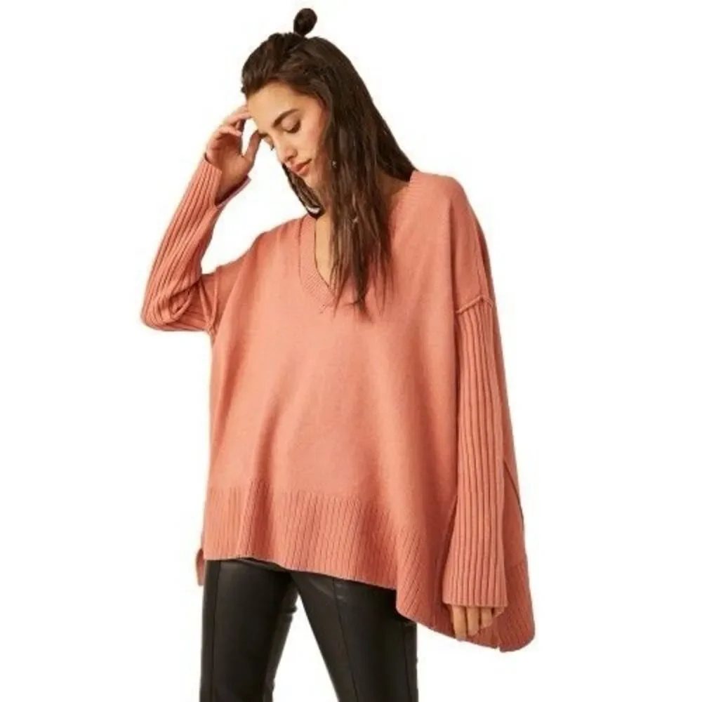 Free people Orion Oversized Tunic Sweater Size XS Rose Slouchy Boho Lagenlook‎